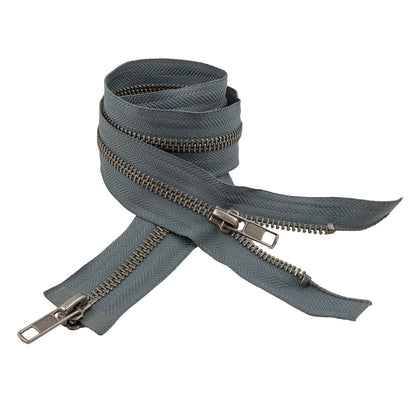 Steel Gray and Matte Gunmetal T5 Open End Metal Zipper with Two Pulls - 36"