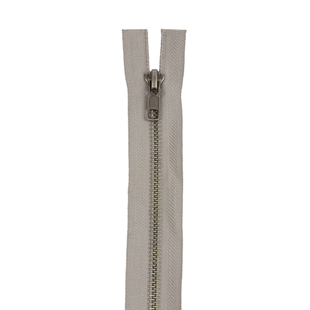 Light Gray and Matte Silver T5 Open End Metal Zipper with Two Pulls - 36" Detail