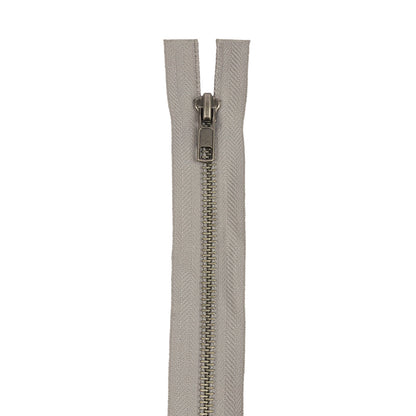 Light Gray and Matte Silver T5 Open End Metal Zipper with Two Pulls - 36" Detail
