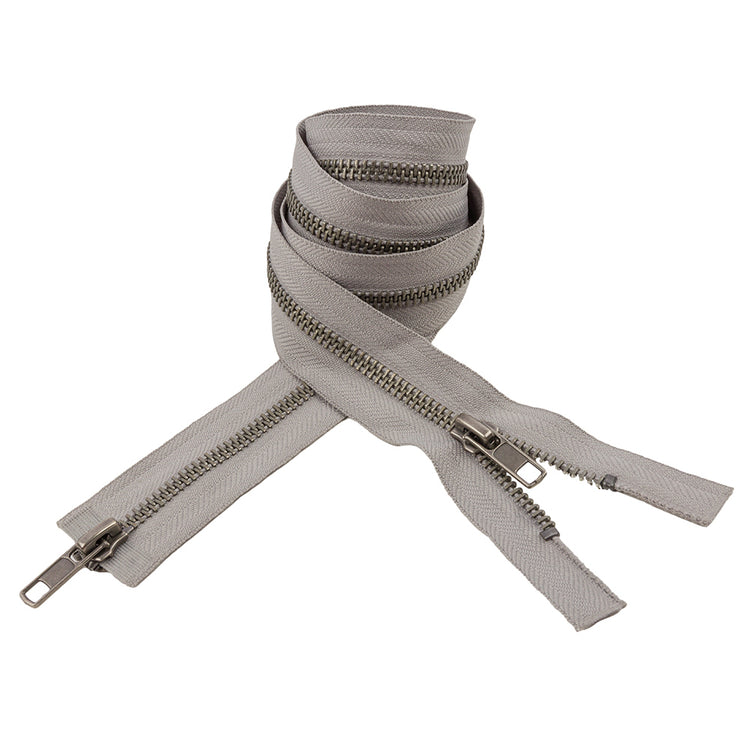 template--25130090922057__main-Light Gray and Matte Silver T5 Open End Metal Zipper with Two Pulls - 36"