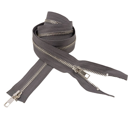 Charcoal and Silver T5 Open End Metal Zipper with Two Pulls - 36"