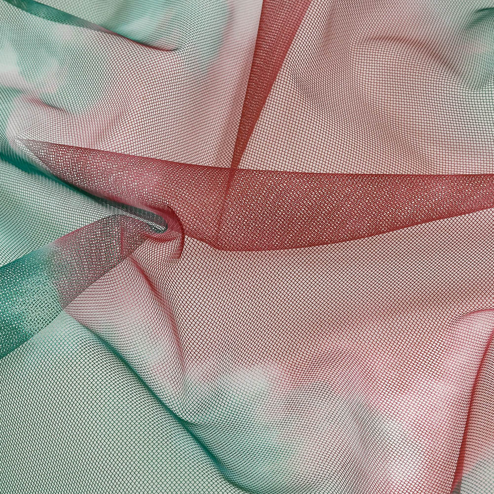 Red and Green Abstract Watercolor Printed Tulle - Detail