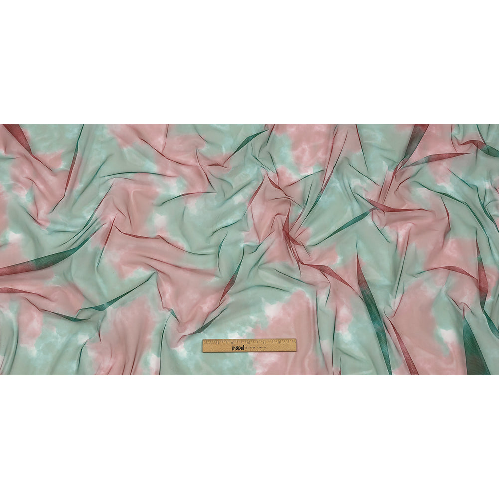 Red and Green Abstract Watercolor Printed Tulle - Full