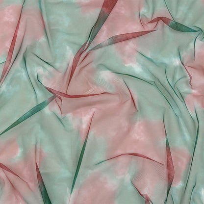 Red and Green Abstract Watercolor Printed Tulle