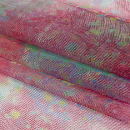 Pink, Green and Yellow Spots and Splatters Watercolor Printed Tulle
