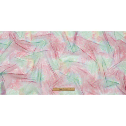 Pink, Green and Yellow Spots and Splatters Watercolor Printed Tulle