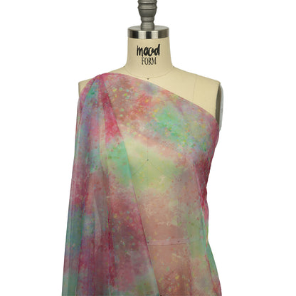 Pink, Green and Yellow Spots and Splatters Watercolor Printed Tulle