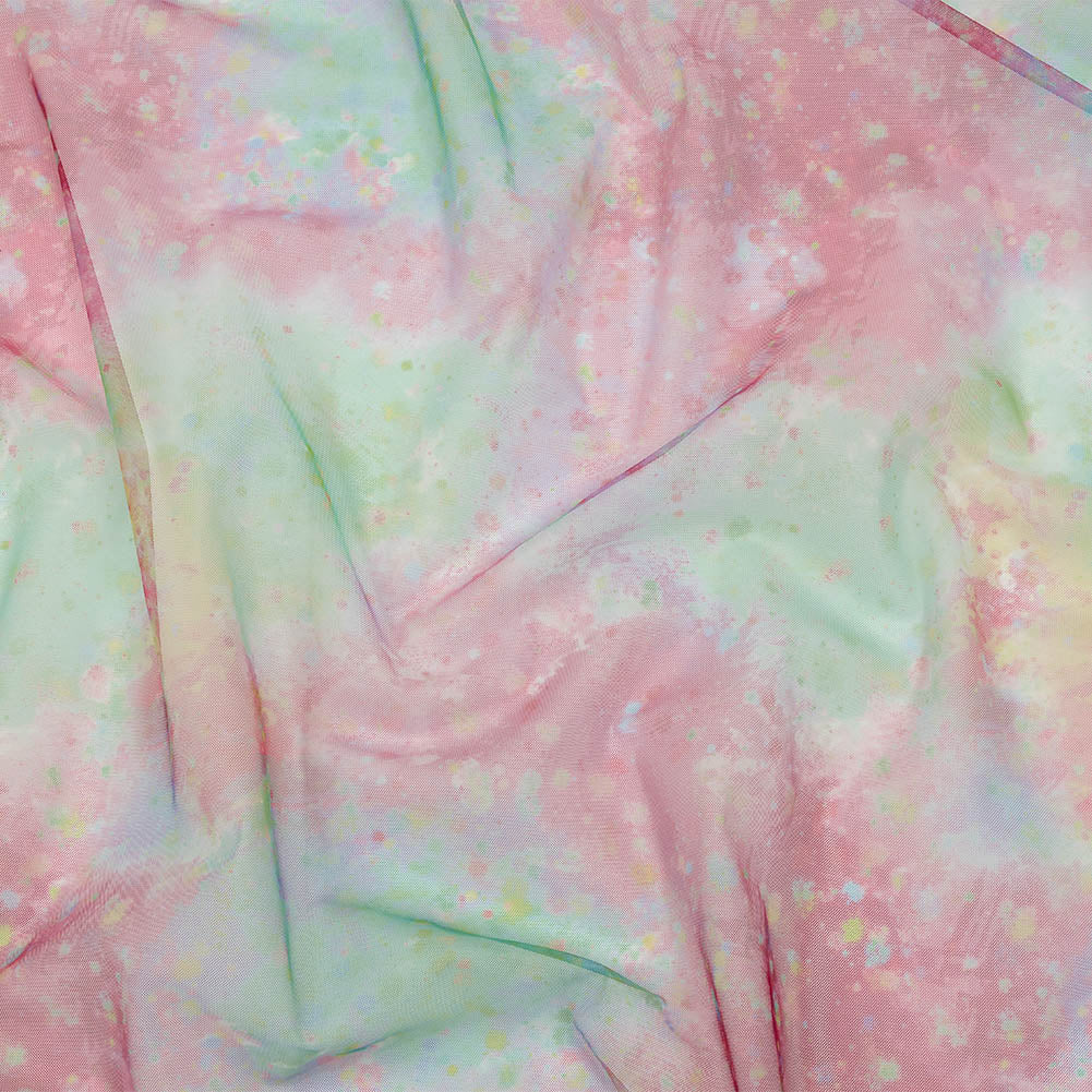 Pink, Green and Yellow Spots and Splatters Watercolor Printed Tulle