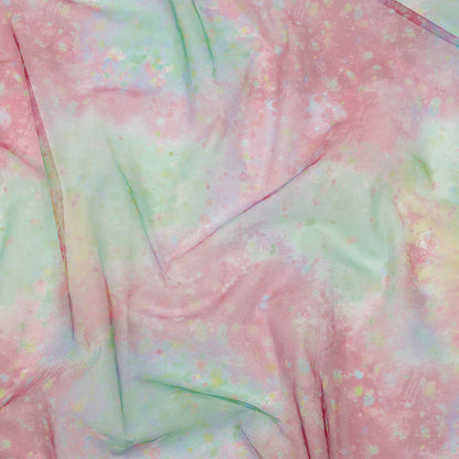 Pink, Green and Yellow Spots and Splatters Watercolor Printed Tulle