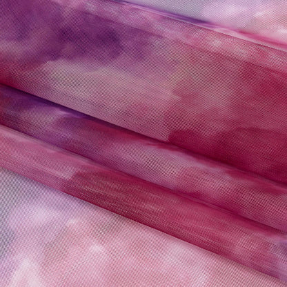 Magenta and Purple Abstract Watercolor Printed Tulle