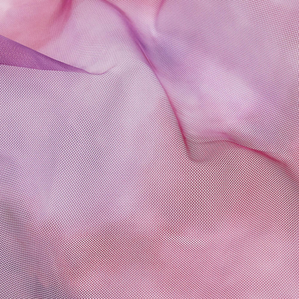 Magenta and Purple Abstract Watercolor Printed Tulle - Detail
