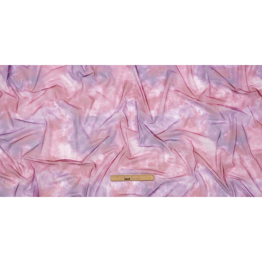 Magenta and Purple Abstract Watercolor Printed Tulle - Full