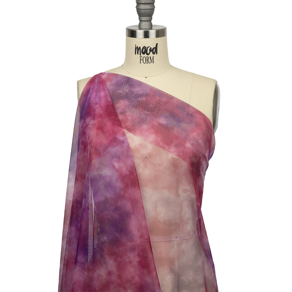 Magenta and Purple Abstract Watercolor Printed Tulle - Drape