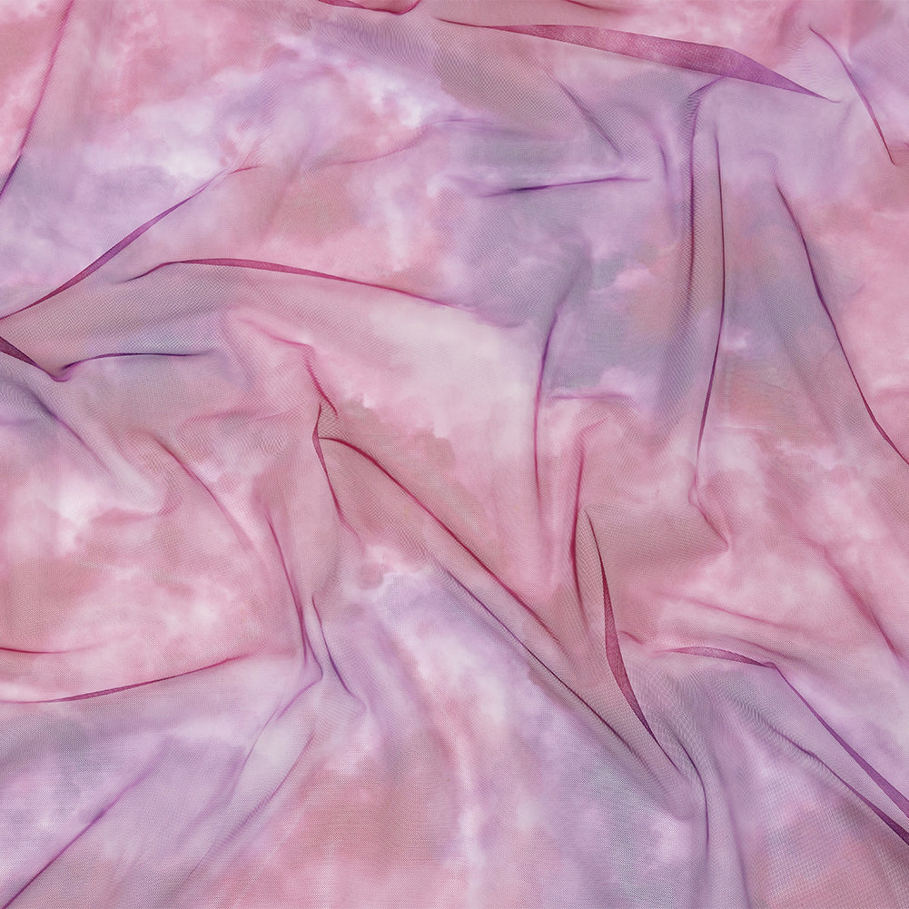 Magenta and Purple Abstract Watercolor Printed Tulle