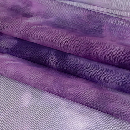 Purple and Ultramarine Abstract Watercolor Printed Tulle