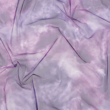 Purple and Ultramarine Abstract Watercolor Printed Tulle