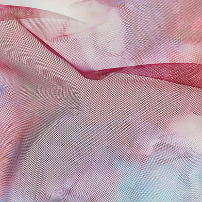 Rose Red and Blue Spotted Watercolor Printed Tulle