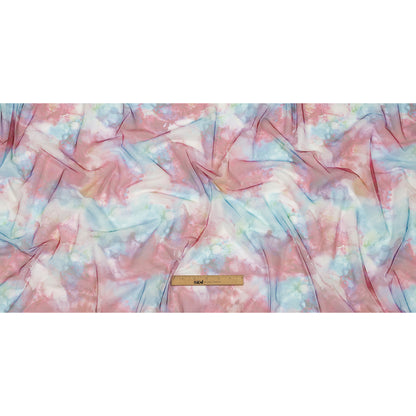 Rose Red and Blue Spotted Watercolor Printed Tulle