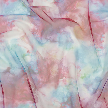 Rose Red and Blue Spotted Watercolor Printed Tulle