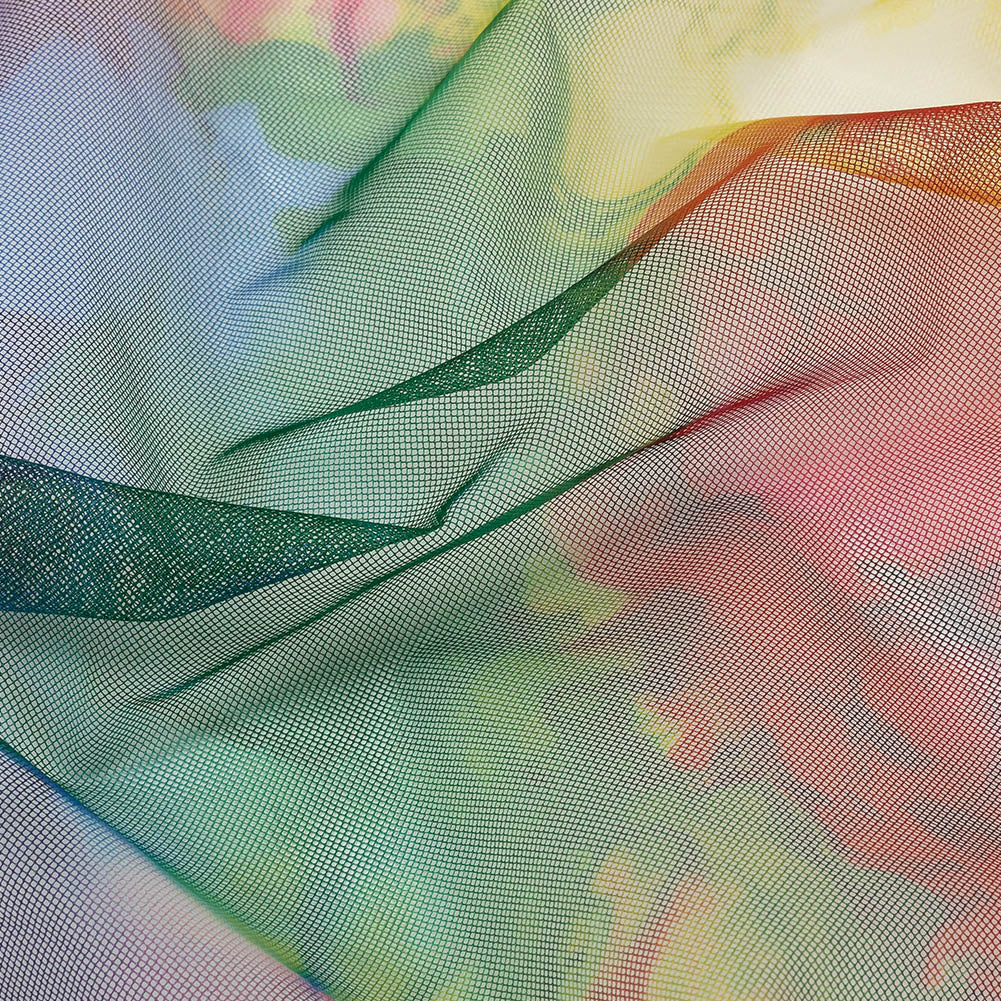 Rainbow Splash Watercolor Printed Tulle - Detail