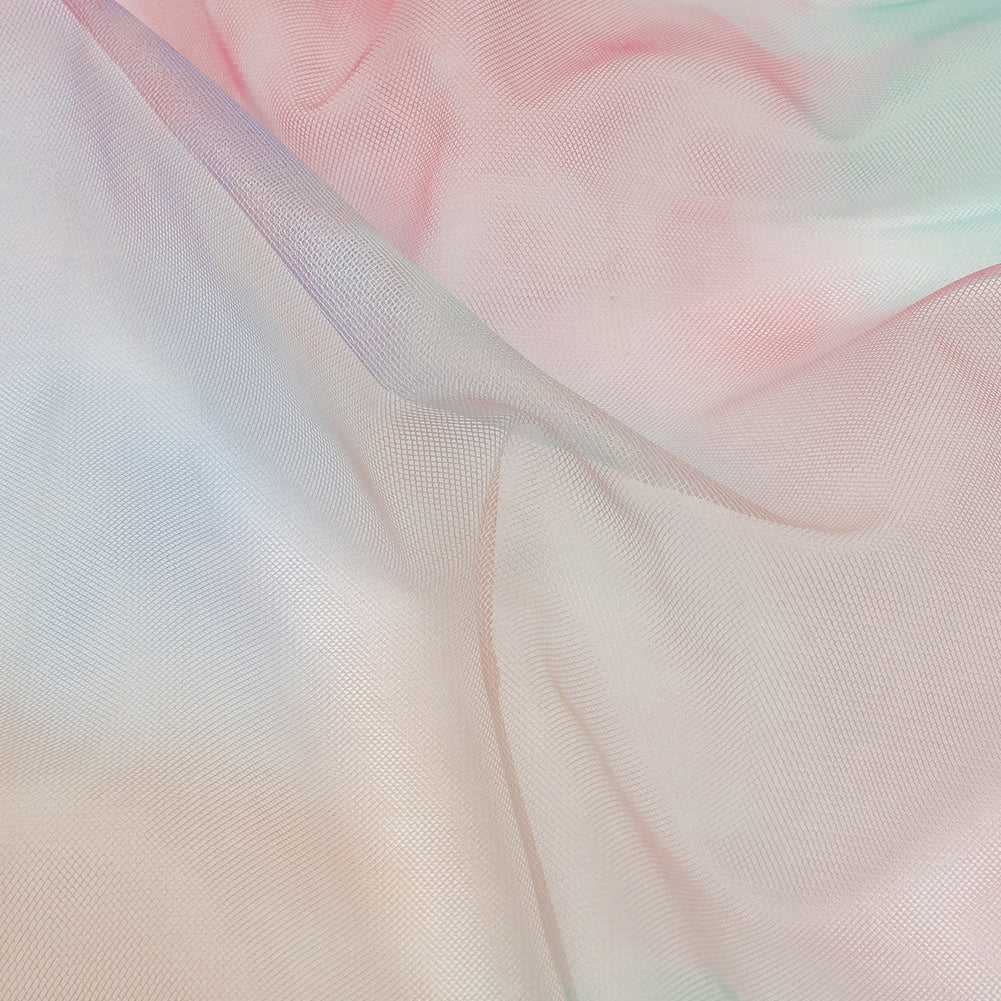Pastel Rainbow Splash Watercolor Printed Tulle - Detail