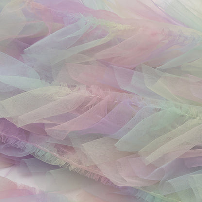 Pastel Rainbow Abstract Watercolor Printed Ruffled Tulle