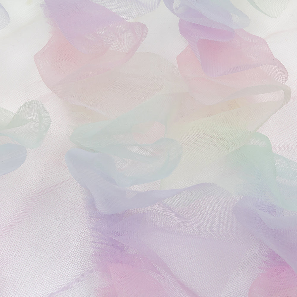 Pastel Rainbow Abstract Watercolor Printed Ruffled Tulle - Detail