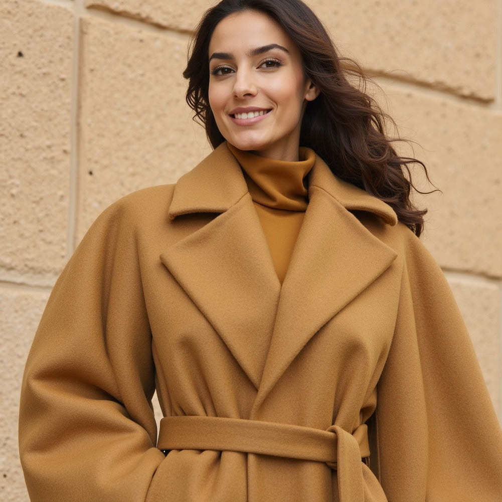 Wool and Cashmere Coating Made in Italy - Yellow Ochre - Alberini Collection