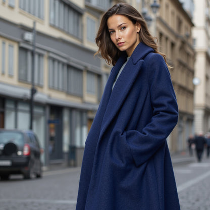 Wool and Cashmere Coating Made in Italy - Cobalt Blue - Alberini Collection