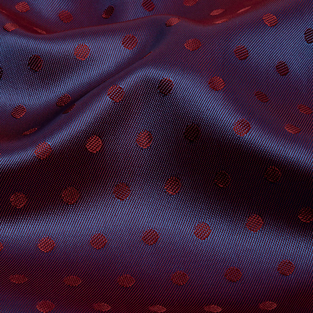 Wine and Blue Bi-Color Polkadots Jacquard Lining Detail