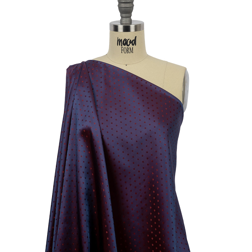 Wine and Blue Bi-Color Polkadots Jacquard Lining Drape