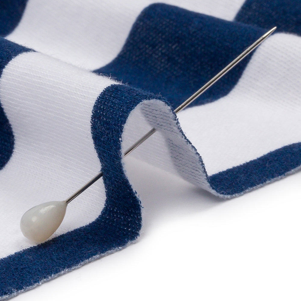 Navy and White Awning Stripes Cotton and Polyester Jersey Detail