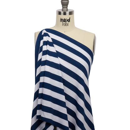Navy and White Awning Stripes Cotton and Polyester Jersey Drape
