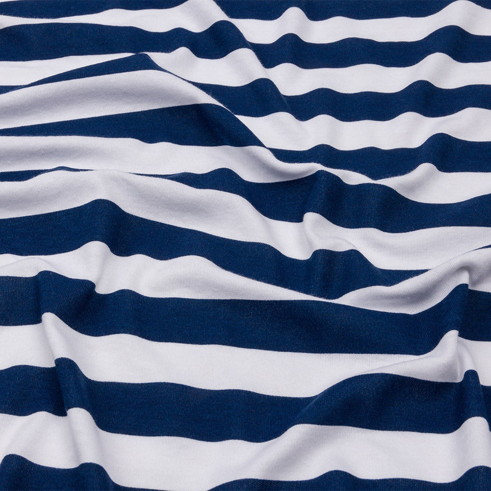 Navy and White Awning Stripes Cotton and Polyester Jersey