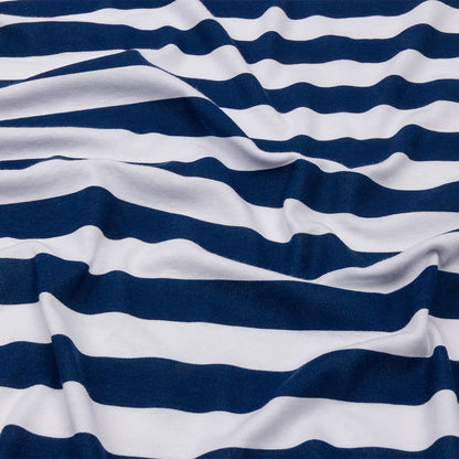 Navy and White Awning Stripes Cotton and Polyester Jersey