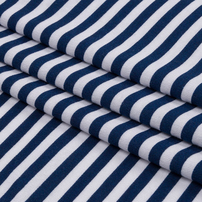 Navy and White Small Stripes Cotton and Polyester Jersey Folded