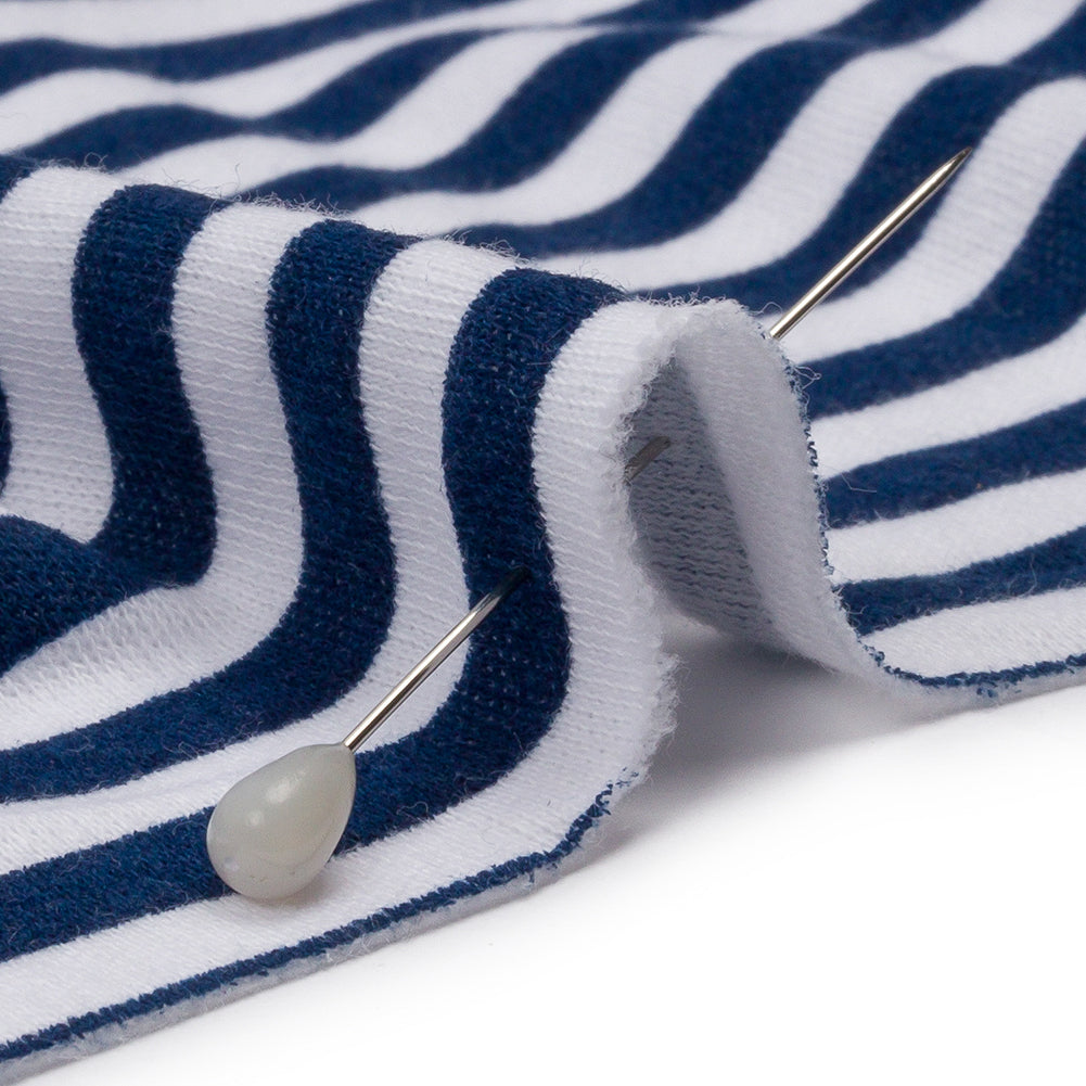 Navy and White Small Stripes Cotton and Polyester Jersey Detail