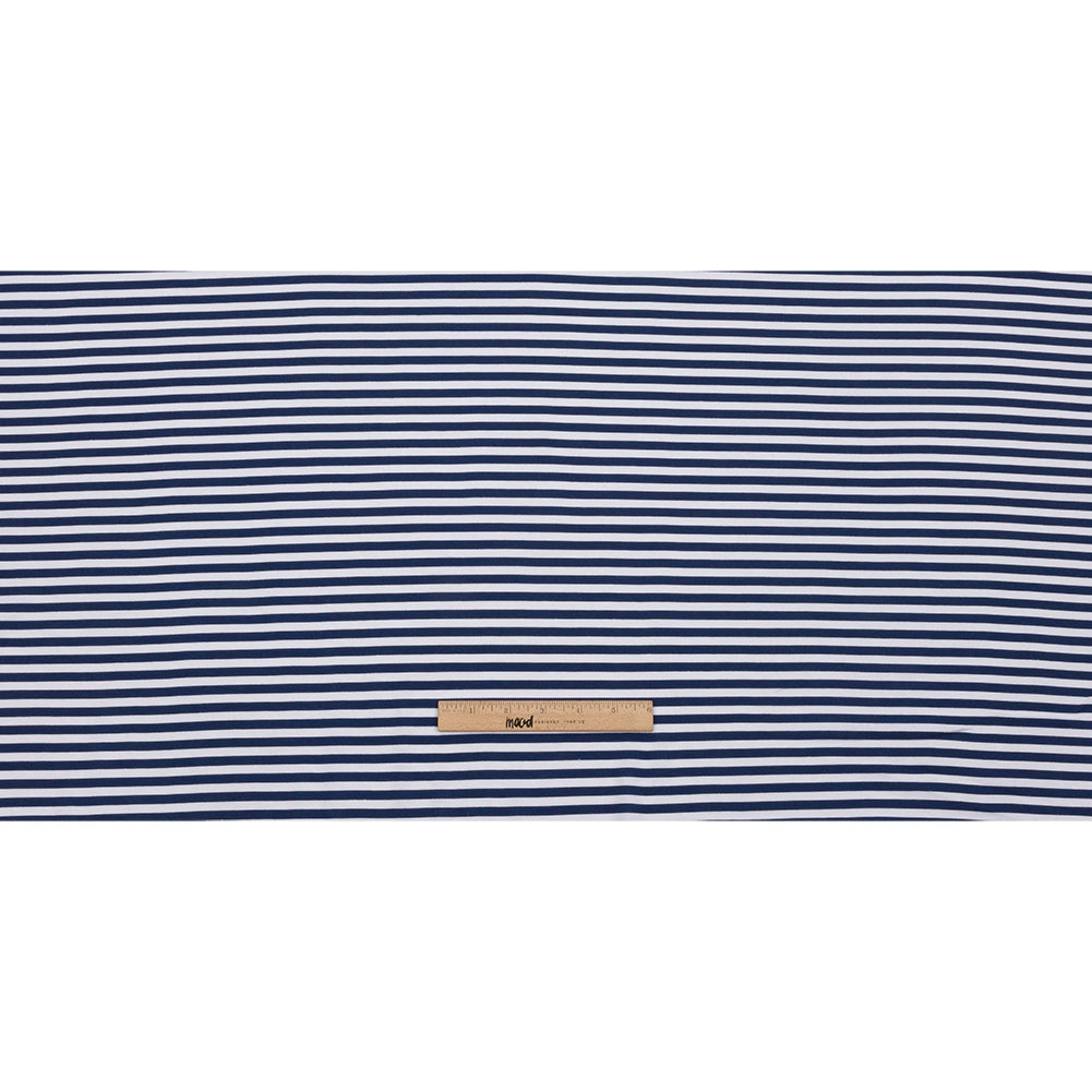 Navy and White Small Stripes Cotton and Polyester Jersey Full