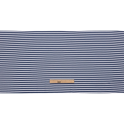 Navy and White Small Stripes Cotton and Polyester Jersey Full
