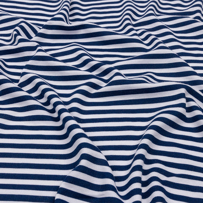 Navy and White Small Stripes Cotton and Polyester Jersey