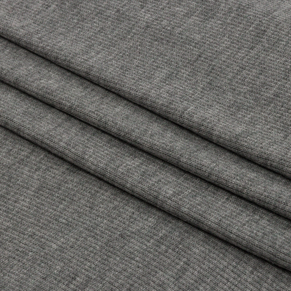 Heathered Gray Stretch Rayon 2x2 Rib Knit Folded