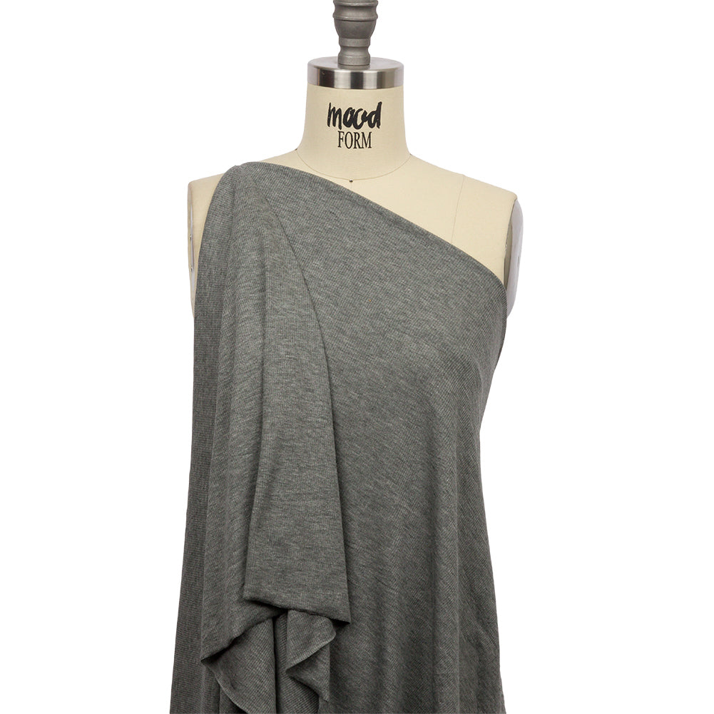 Heathered Gray Stretch Rayon 2x2 Rib Knit Drape