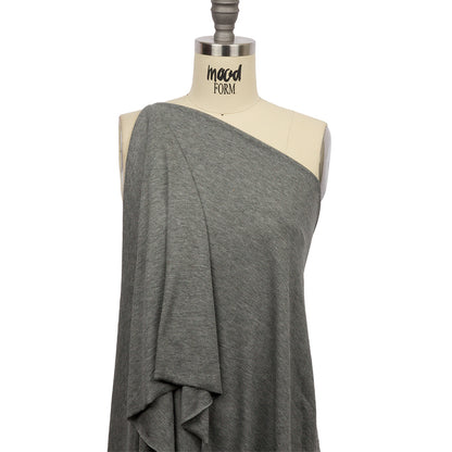 Heathered Gray Stretch Rayon 2x2 Rib Knit Drape
