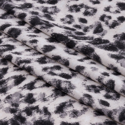 Ivory and Charcoal Wild Spots Stretch Rayon Jersey Folded
