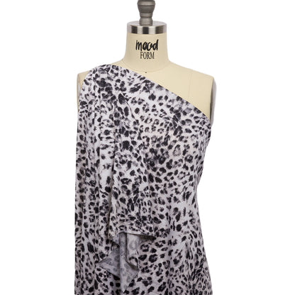 Ivory and Charcoal Wild Spots Stretch Rayon Jersey Drape