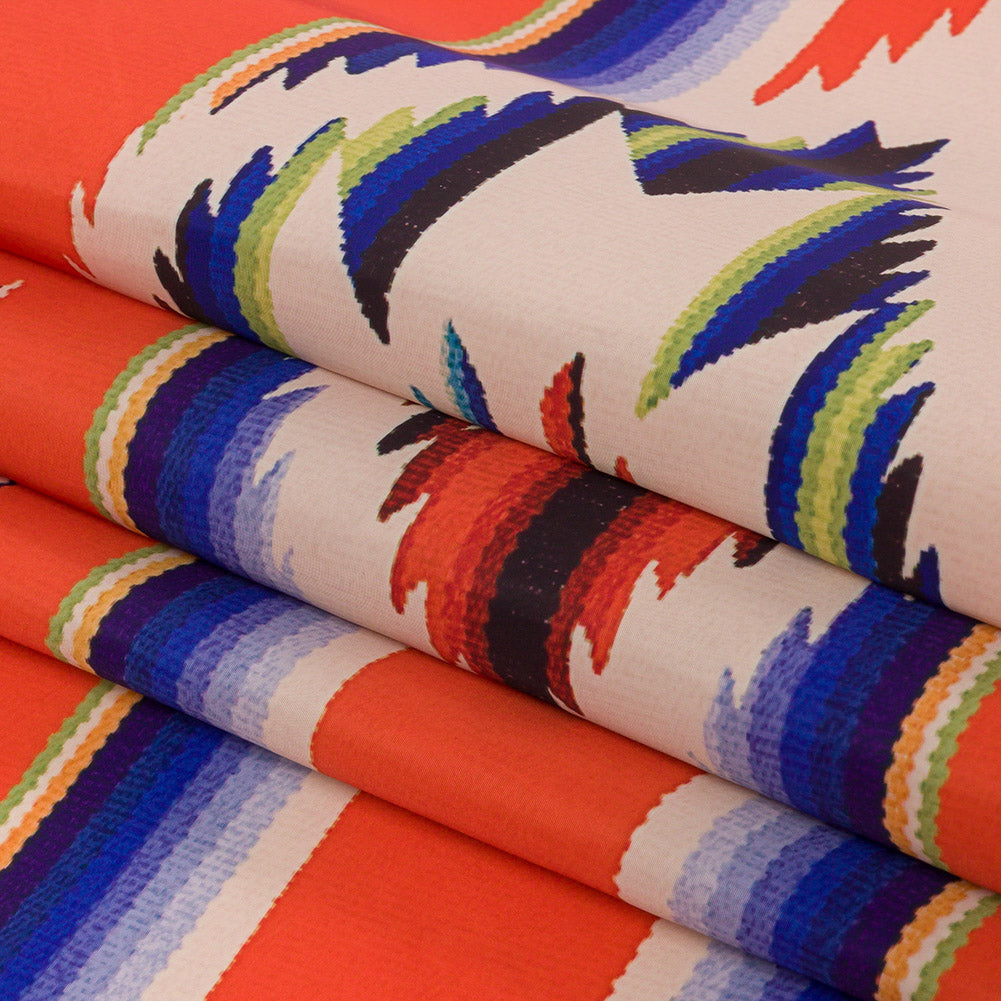 Orange, Yellow and Blue Southwestern Weaving Printed Polyester Woven Panel Folded