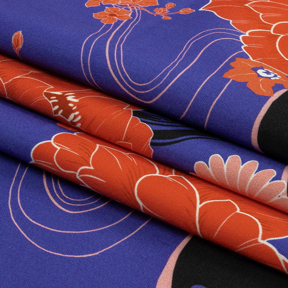 Stretch Cotton Sateen - Blue and Pink Floral - Japanese Daydreams Print - Mood Exclusive Groove Collection Full