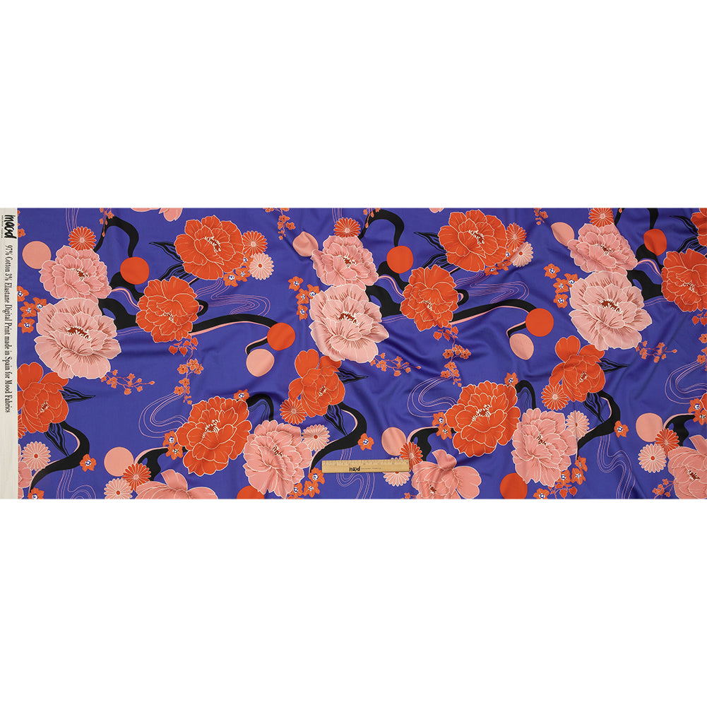 Stretch Cotton Sateen - Blue and Pink Floral - Japanese Daydreams Print - Mood Exclusive Groove Collection Drape