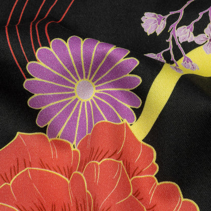 Stretch Cotton Sateen - Black, Red and Purple Floral - Japanese Daydreams Print - Mood Exclusive Groove Collection Folded