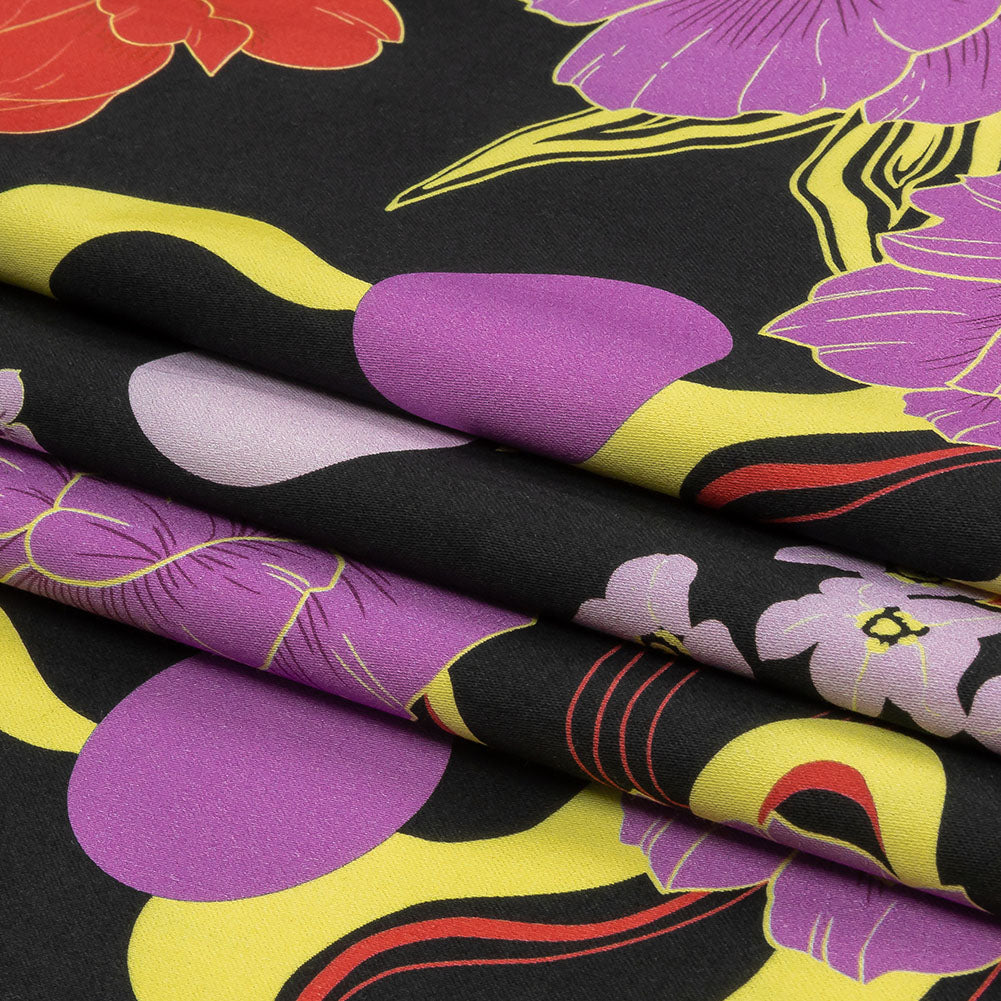 Stretch Cotton Sateen - Black, Red and Purple Floral - Japanese Daydreams Print - Mood Exclusive Groove Collection Full